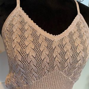 EUC Charlotte Crème/Metallic Silk-Knit Camisole Size Medium